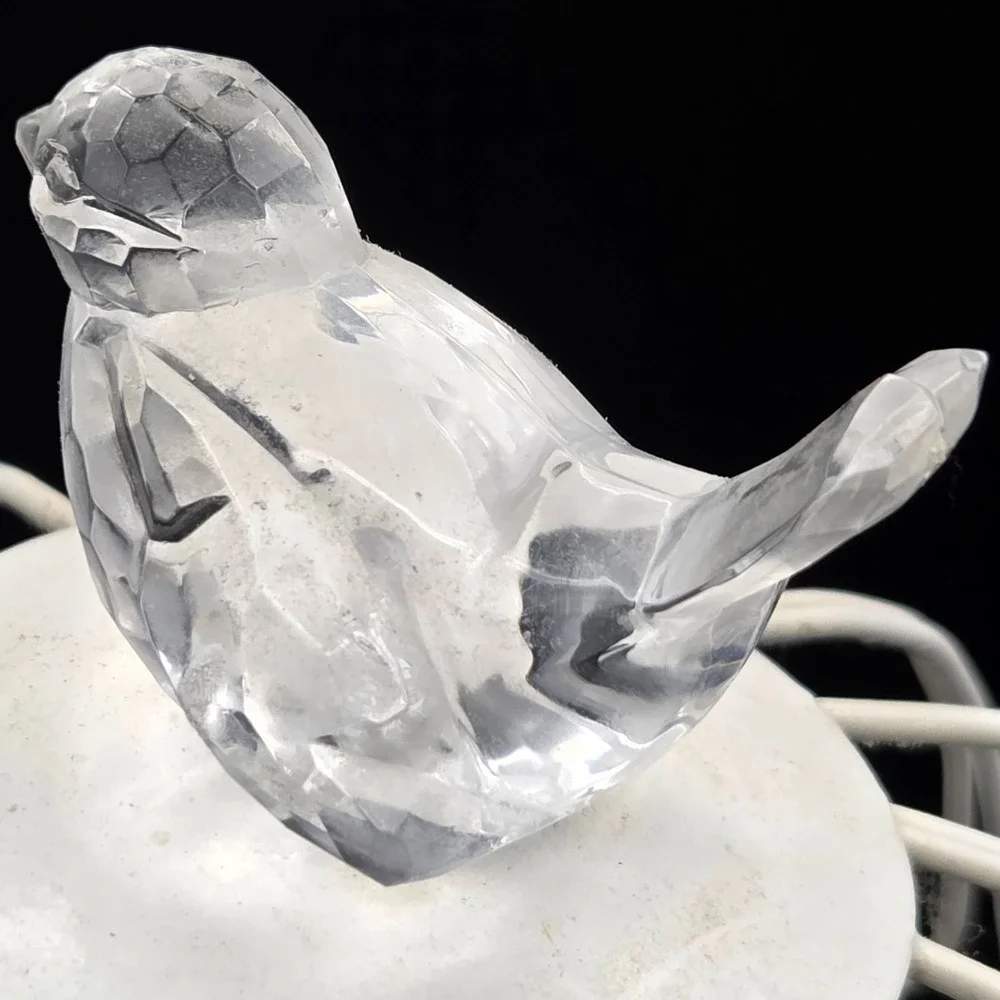 Vintage White Metal Bird Cage with Crystal Clear Bird on Top Cottagecore